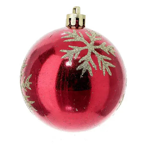 Medium Red Decorative Christmas Ball Ornaments – 6 Piece Holiday Decoration Set (Patterned & Glitter Finish)