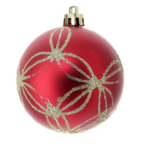 Medium Red Decorative Christmas Ball Ornaments – 6 Piece Holiday Decoration Set (Patterned & Glitter Finish)