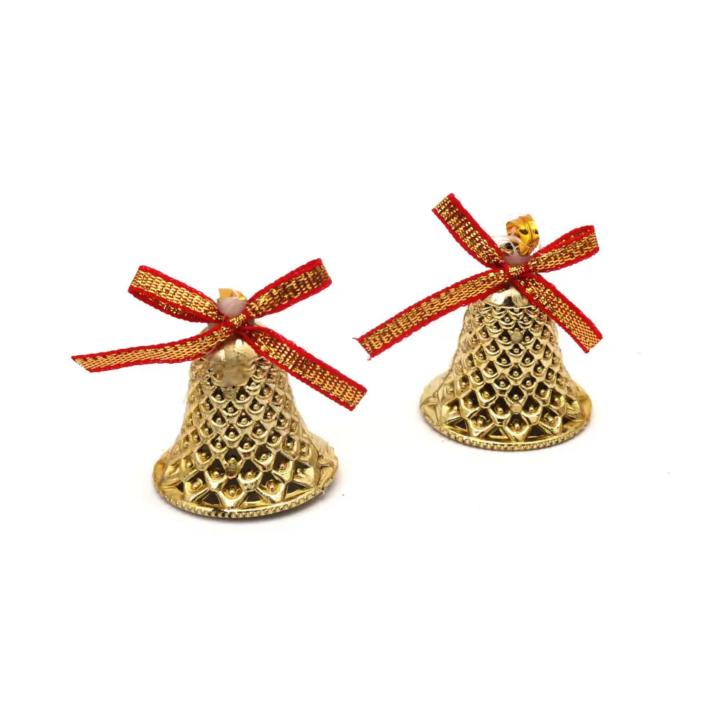 Golden Decorative Christmas Bell Ornaments – 12 Piece Holiday Hanging Decoration Set with Ribbons