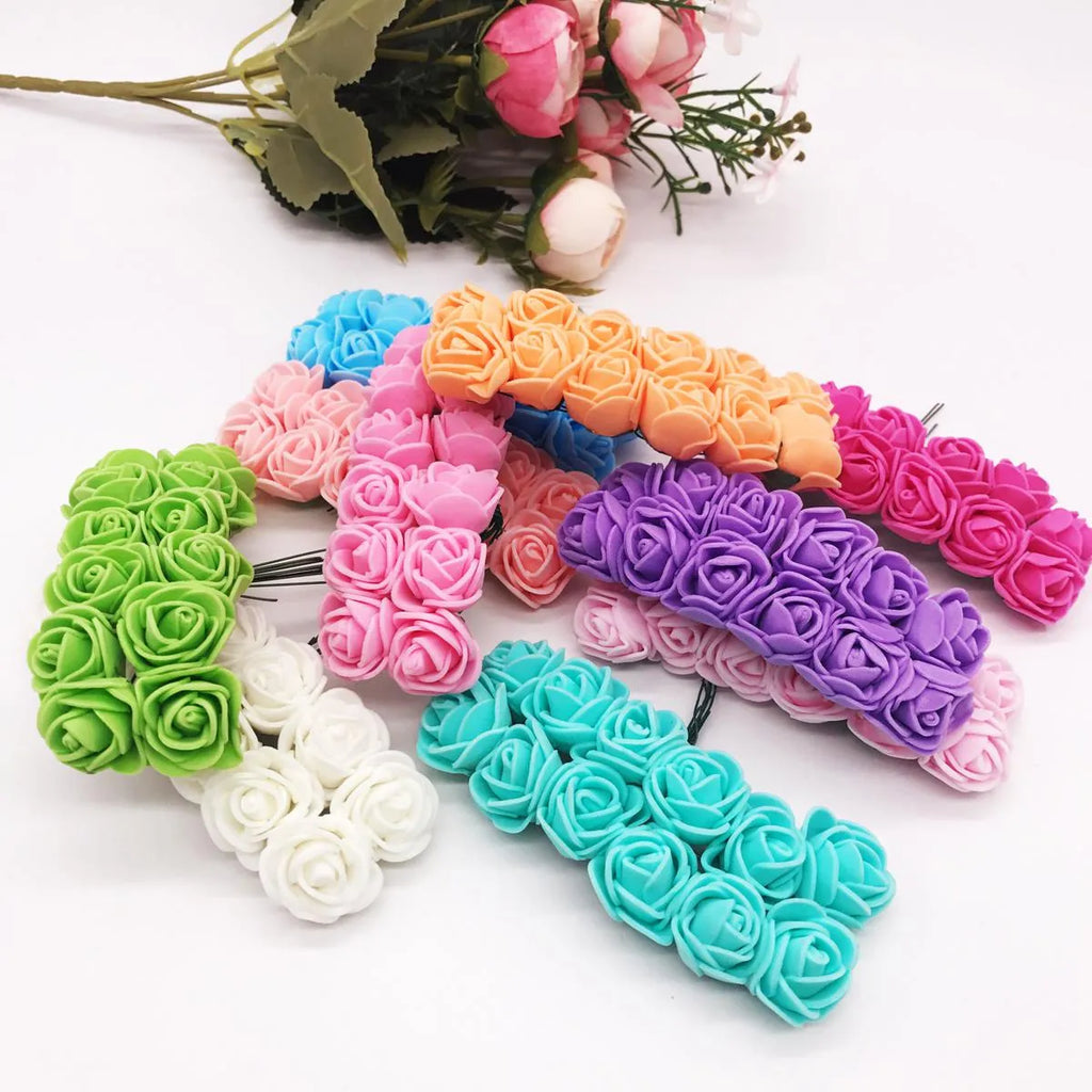 2 cm Artificial Rose Flowers Wedding Bride Bouquet Silk Foam Home Decor Rose Flowers – 24 Piece