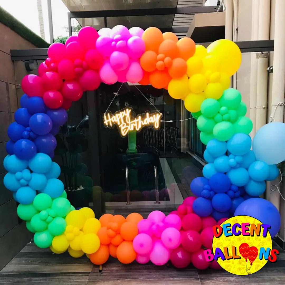 Rainbow Balloon Ring Decor – Vibrant & Joyful Celebration Setup