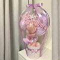 Bobo Balloon Gift Basket – Happy birthday Transparent Balloon Arrangement with Decorative Base
