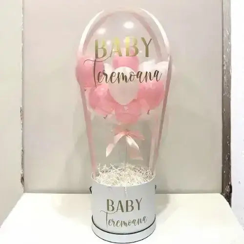 Bobo Balloon Gift Basket – Baby Transparent Balloon Arrangement with Personalized Touch