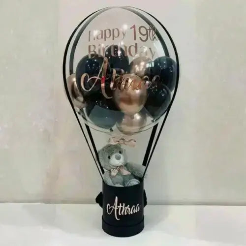 Bobo Balloon Gift Basket – Transparent Balloon Arrangement with Plush & Personalized Décor