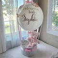 Bobo Balloon Gift Basket – Welcome Baby Transparent Balloon Arrangement with Plush & Baby Décor