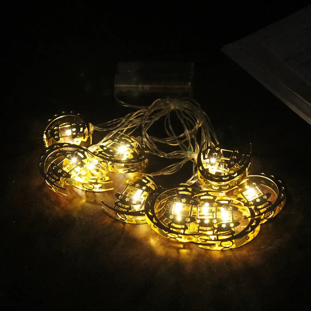 Ramadan & Eid LED Half Moon Mosque Fairy Lights – 10 Metal LEDs, Battery Operated