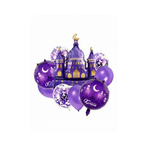 Ramadan Kareem Mosque Balloon Set – Purple & Gold Festive Décor