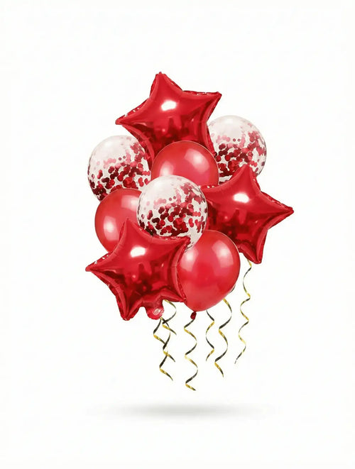 9 Pcs Red Balloon Set – Stars, Latex & Confetti Balloons Valentine Day
