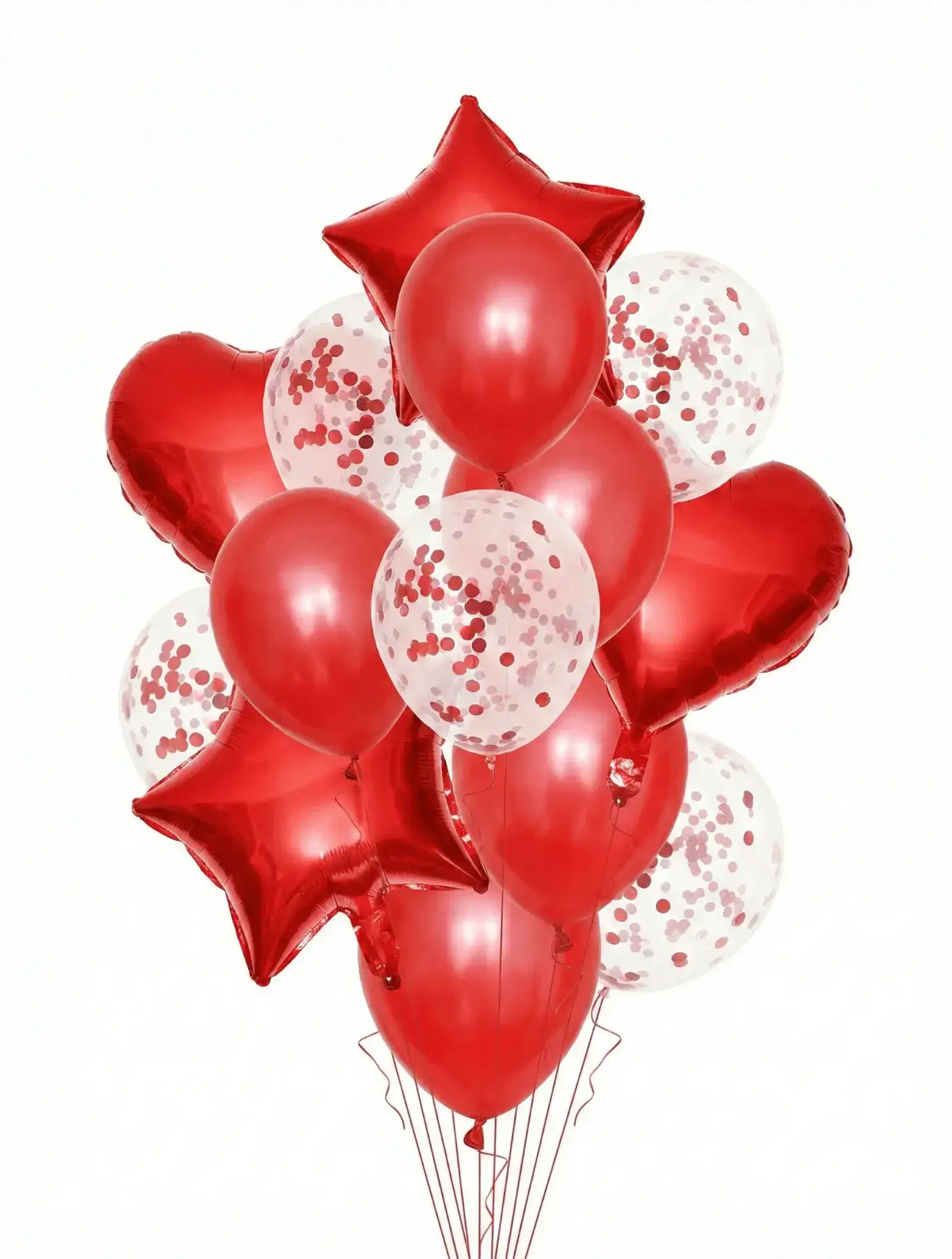 14 Pcs Red & White Balloon Set – Stars, Latex & Confetti Balloons Valentine Day