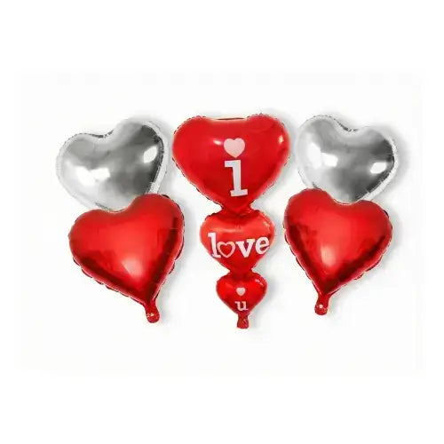 Valentine Day  Heart Balloon Set – 6 Pcs “I Love U” Décor
