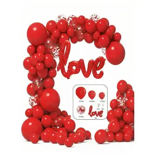 Valentine day Balloon Arch Set – Red & Confetti Balloons with “Love” Script