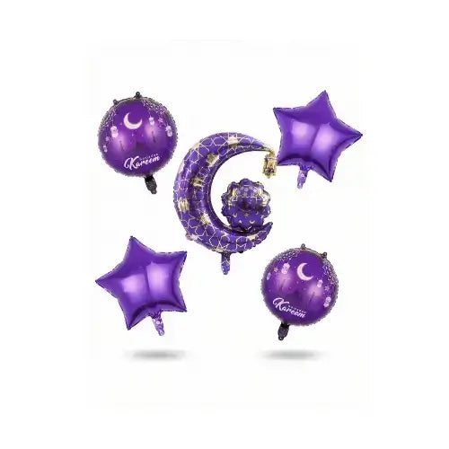 Ramadan Kareem Purple Foil Balloons Set 5 pcs