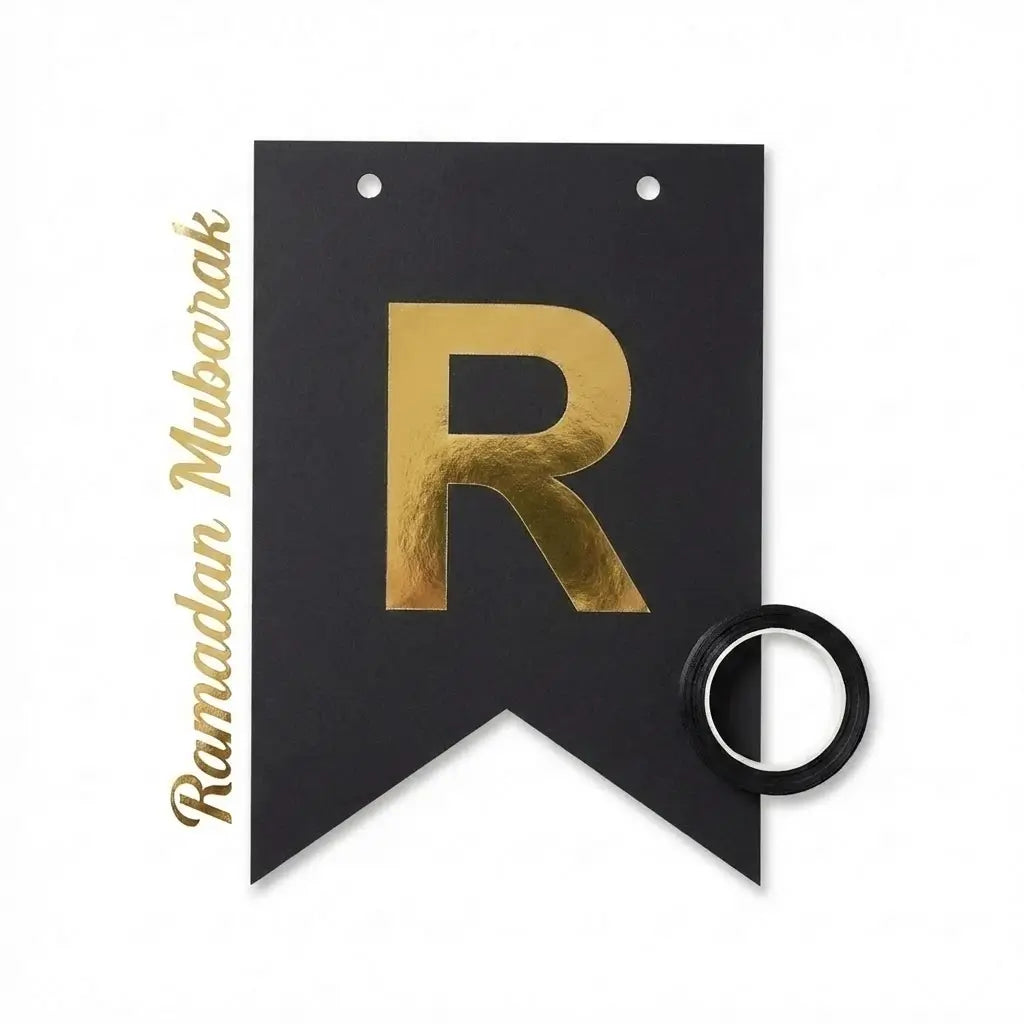 Elegant Black & Gold Foil "Ramadan Mubarak" Bunting Banner