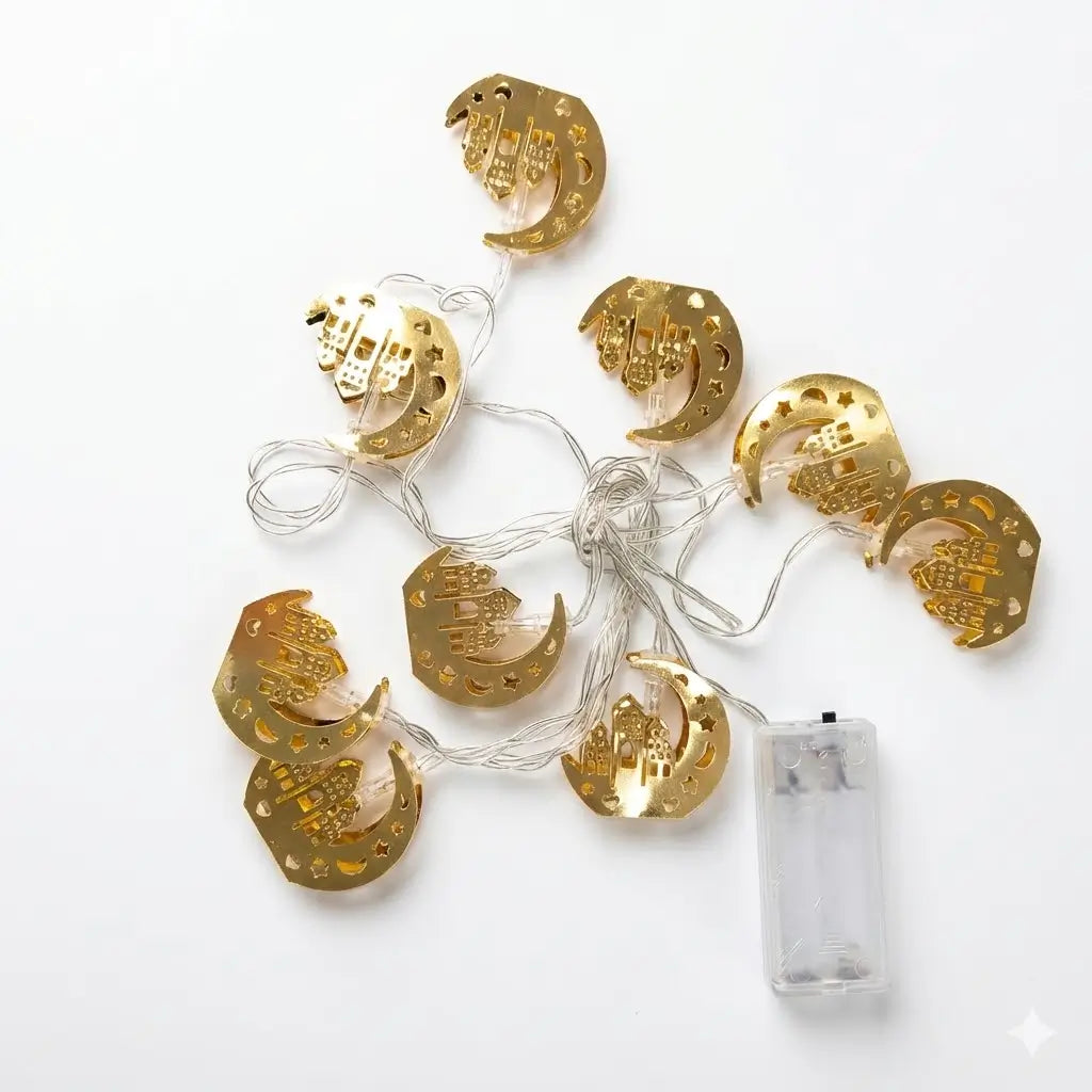 Decorative Gold LED String Lights - Mosque & Crescent Moon