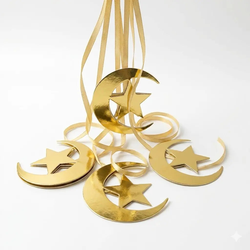 Ramadan Mubarak Hanging Décor – Golden Crescent Moon & Star