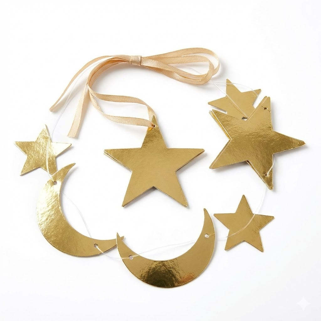 Ramadan Mubarak Hanging Décor – Golden Crescent Moon & Star