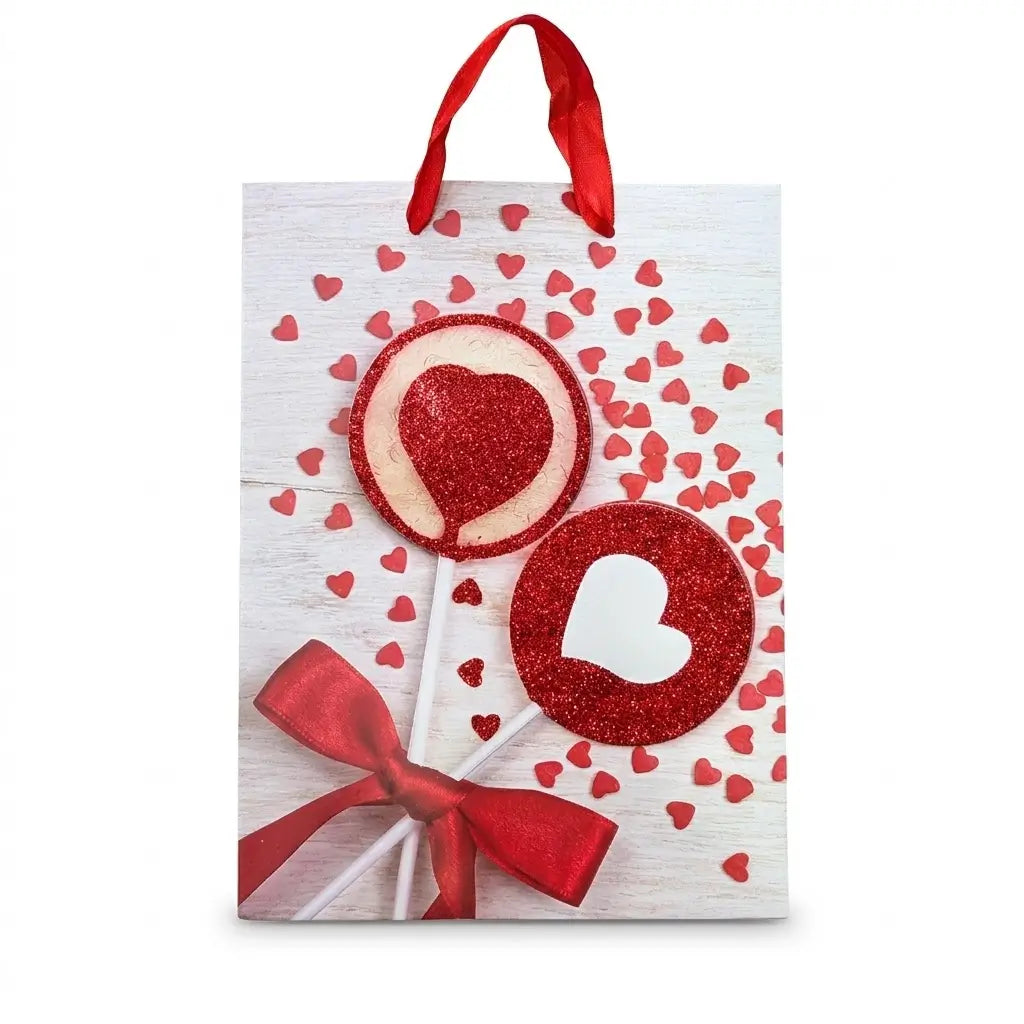 Love Gift Bag – Heart Lollipop Design with Ribbon Handles