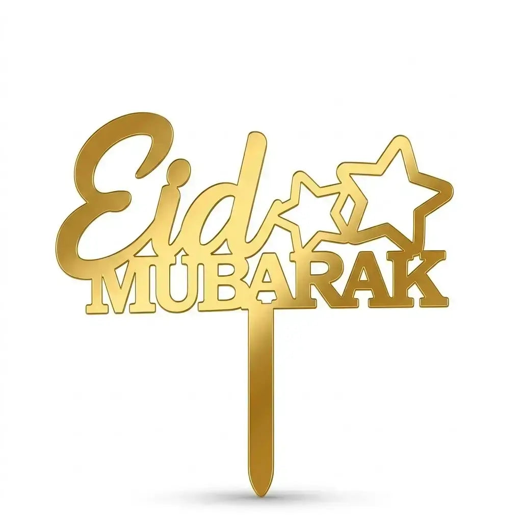 Eid Mubarak Cake Topper – Golden Stars Design