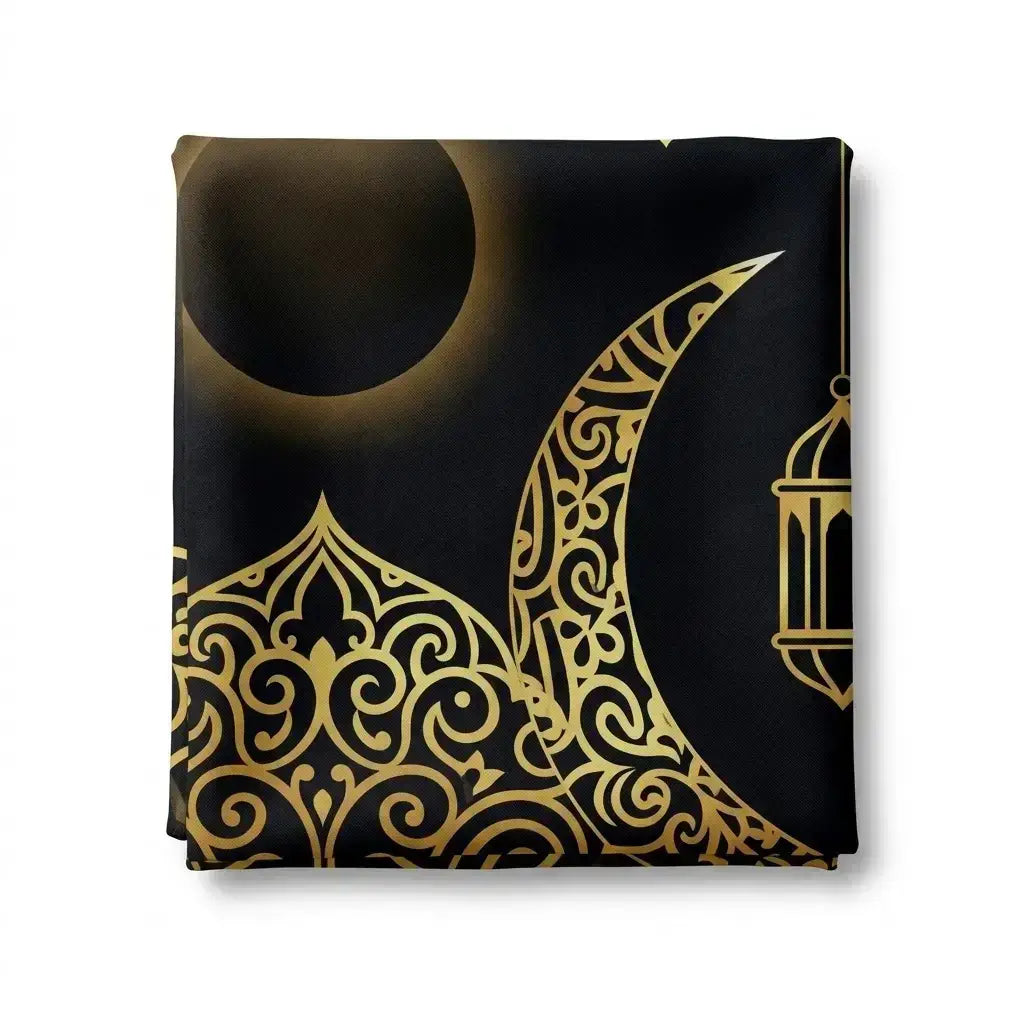 Eid Decorative Cloth Backdrop – Golden Crescent & Mosque Design